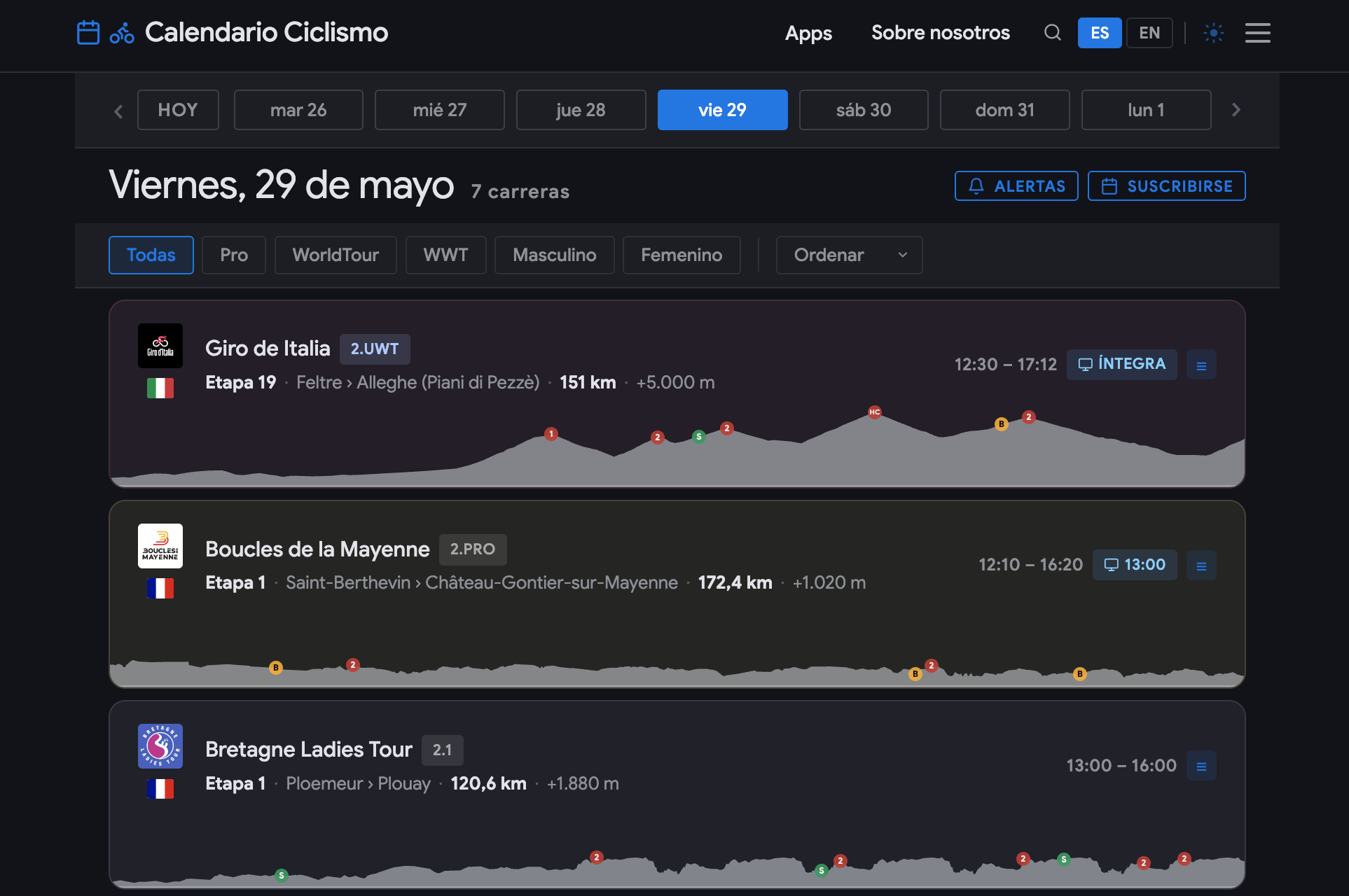 Calendario Ciclismo App