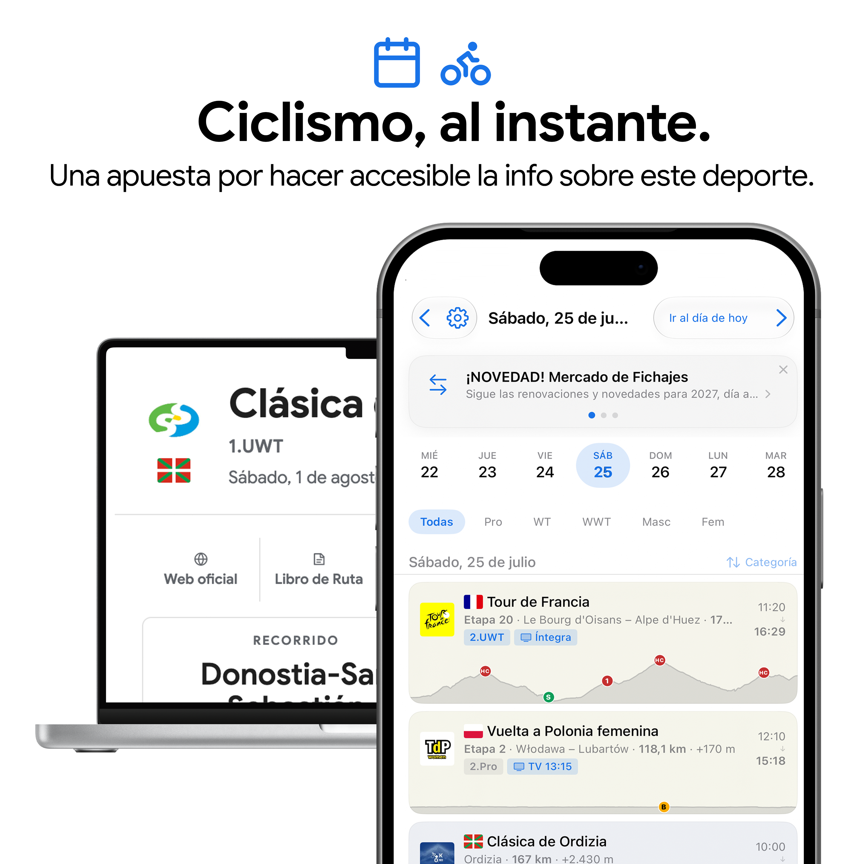 Calendario Ciclismo en web y móvil