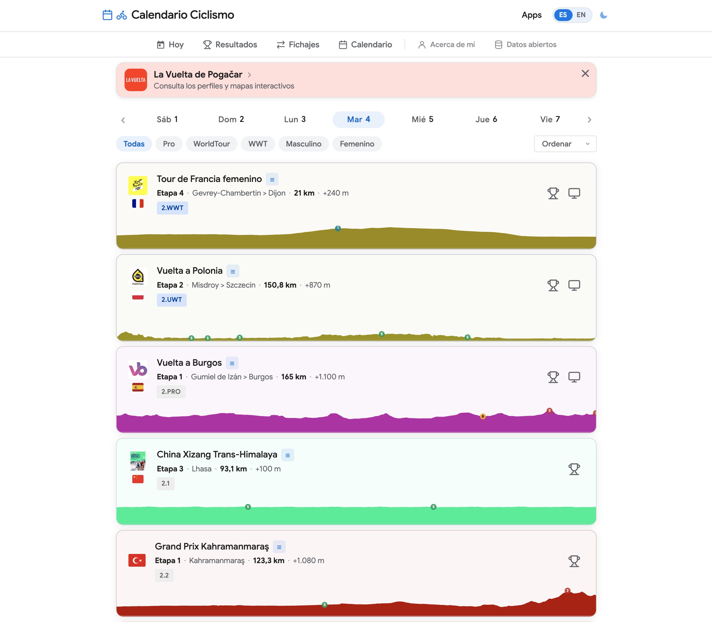 Calendario Ciclismo homepage